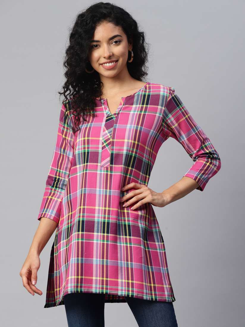 Buy One Femme Checked Pure Cotton Kurti Kurtis for Women 21617128 Myntra