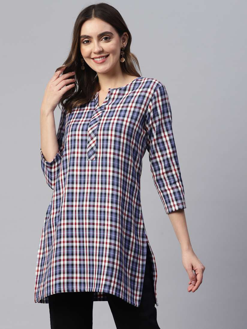 Buy One Femme Checked Pure Cotton Kurti Kurtis for Women 21617130 Myntra
