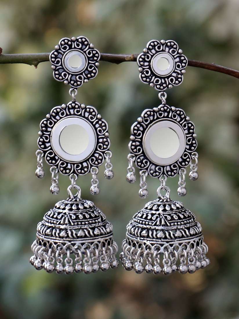 Oxidised mirror jhumkas online