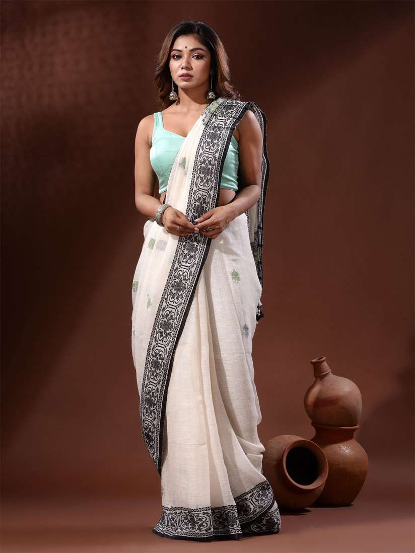 Linen sarees myntra clearance