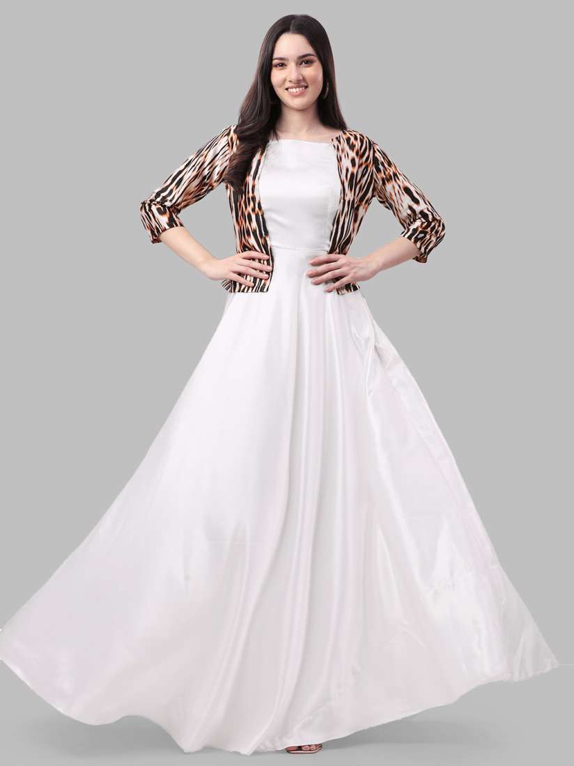 Buy ASPORA Satin Maxi Dress With Printed Jacket Dresses for Women 21643818 Myntra