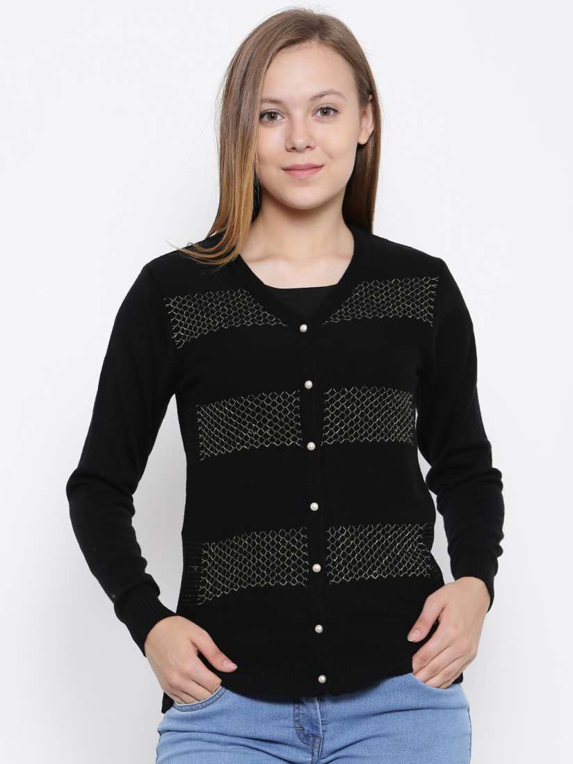 Buy Park Avenue Woman Black Striped Cardigan Sweaters for Women 2164614 Myntra