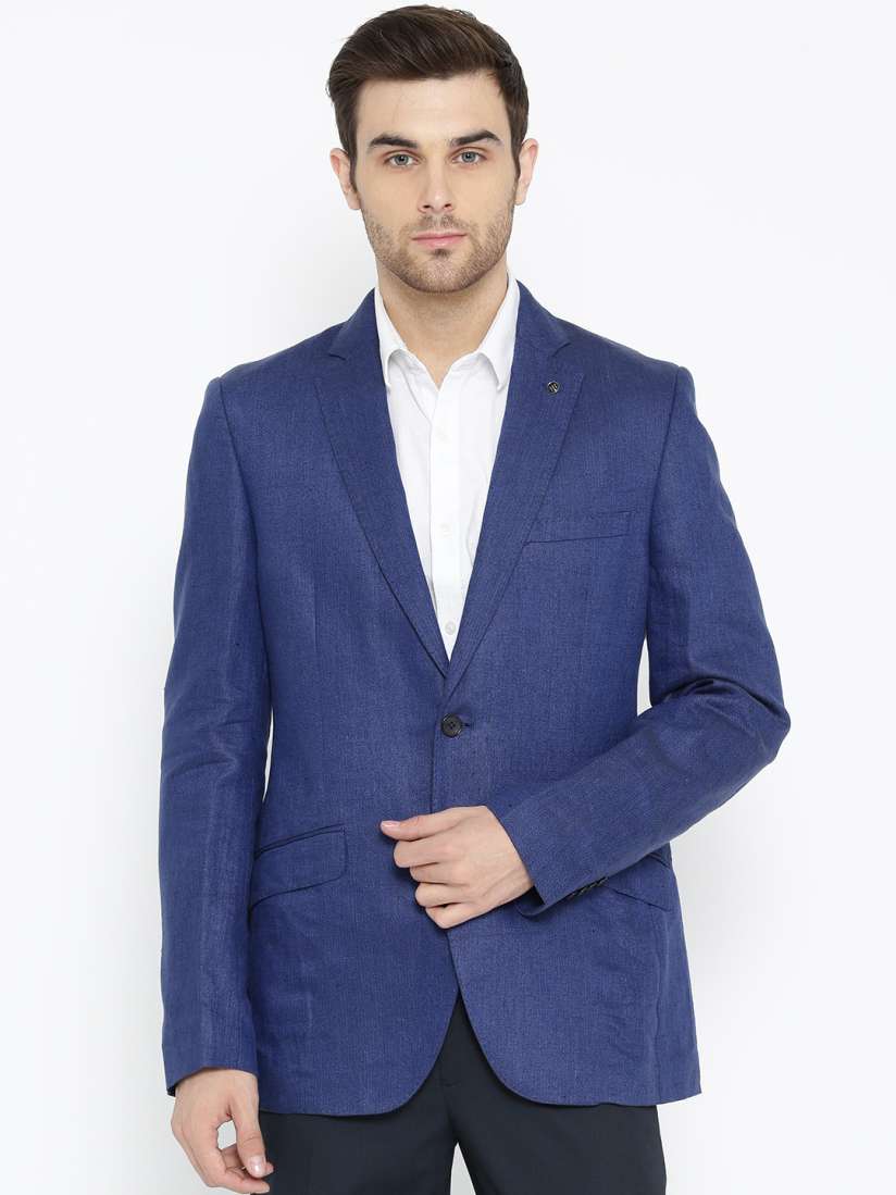 Buy Raymond Blue Patterned Single Breasted Tailored Slim Fit Linen Casual Blazer Blazers for Men 2165099 Myntra
