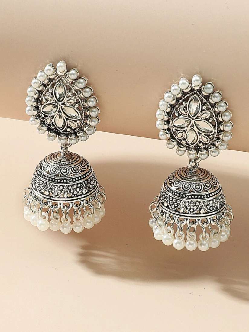 Buy OOMPH Silver Plated Dome Shaped Jhumkas Earrings Earrings for Women 21654096 Myntra
