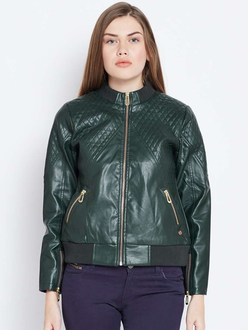 Buy Duke Women Green Solid Biker Jacket Jackets for Women 2165844 Myntra