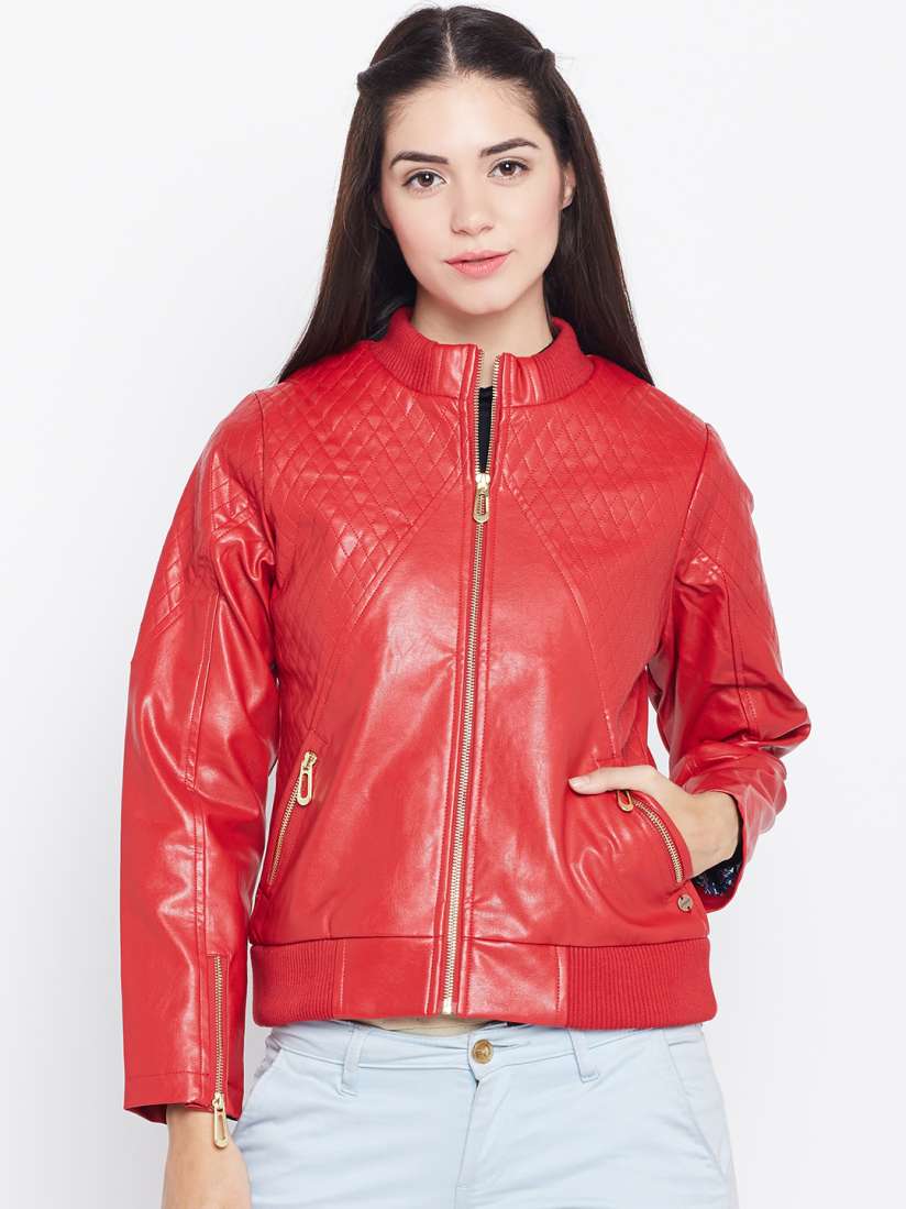 Buy Duke Women Red Solid Biker Jacket Jackets for Women 2165845 Myntra