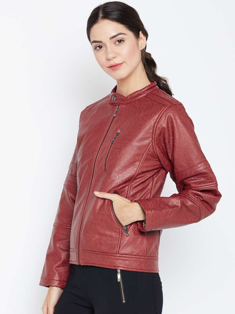 Buy Duke Women Red Solid Faux Leather Biker Jacket Jackets for Women 2165849 Myntra