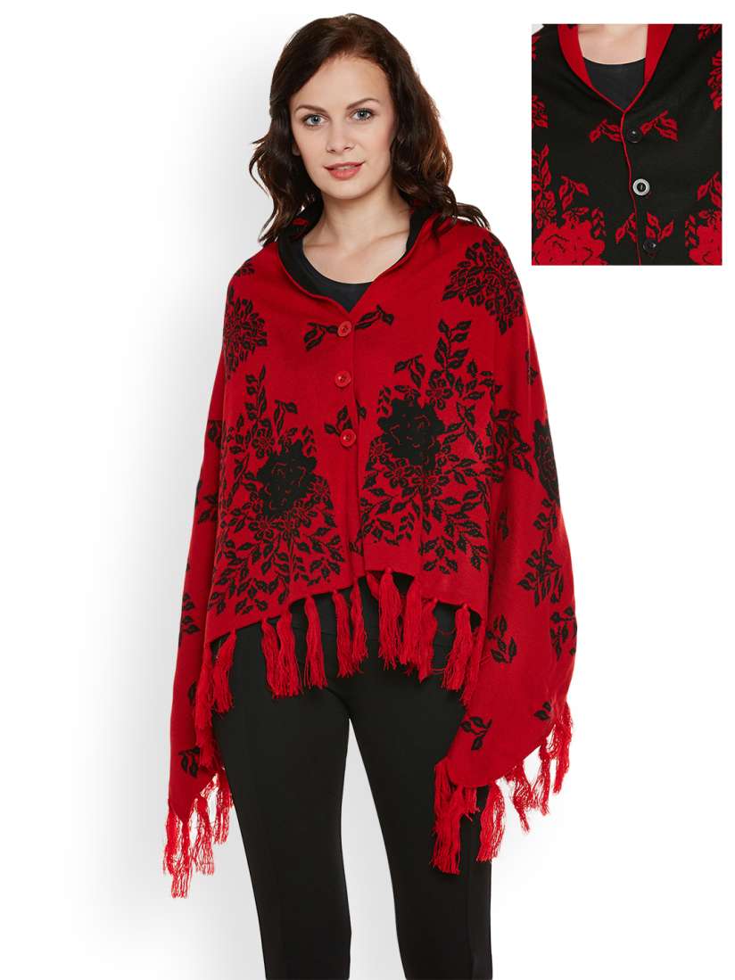 Red and black poncho sweater discount