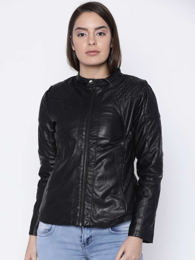 Buy Fort Collins Women Black Solid Biker Jacket Jackets for Women 2166407 Myntra