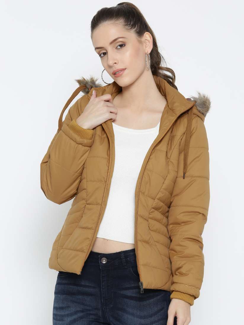Buy Fort Collins Women Mustard Brown Solid Parka Jacket Jackets for Women 2166506 Myntra