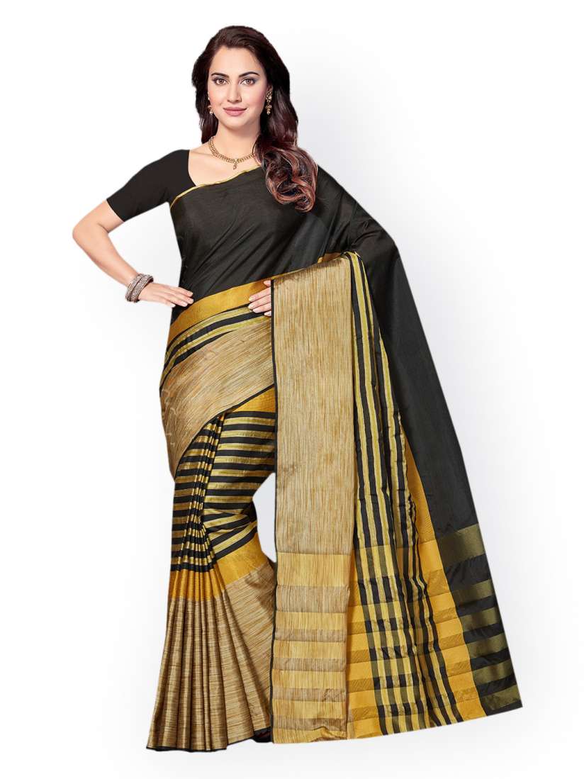 Buy Ishin Black Striped Art Silk Saree Sarees for Women 2166530 Myntra
