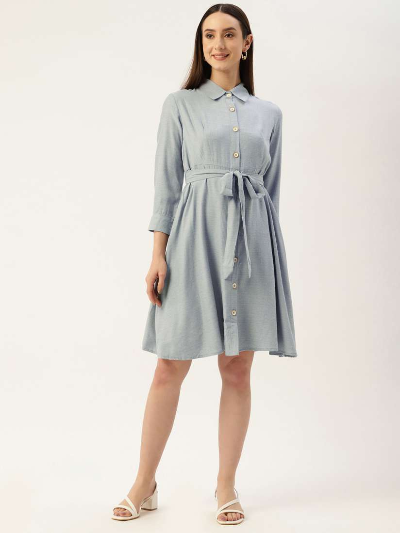 Buy Madame Shirt Style Dress with Belted Detail Dresses for Women 21666638 Myntra