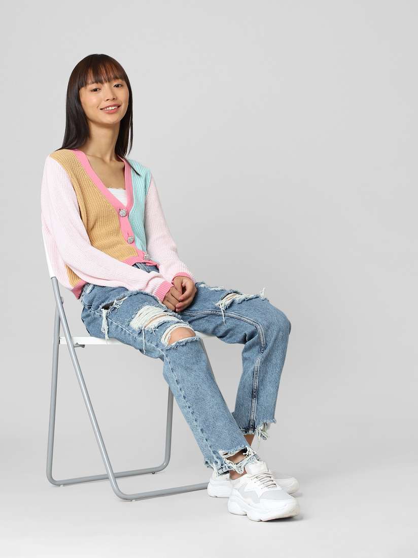 Buy ONLY Women High-Rise Highly Distressed Slash Knee Stretchable