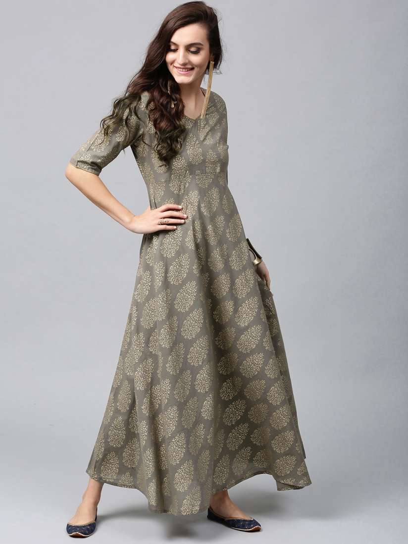 Buy AKS Women Grey Golden Printed Maxi Dress Dresses for Women 2167430 Myntra