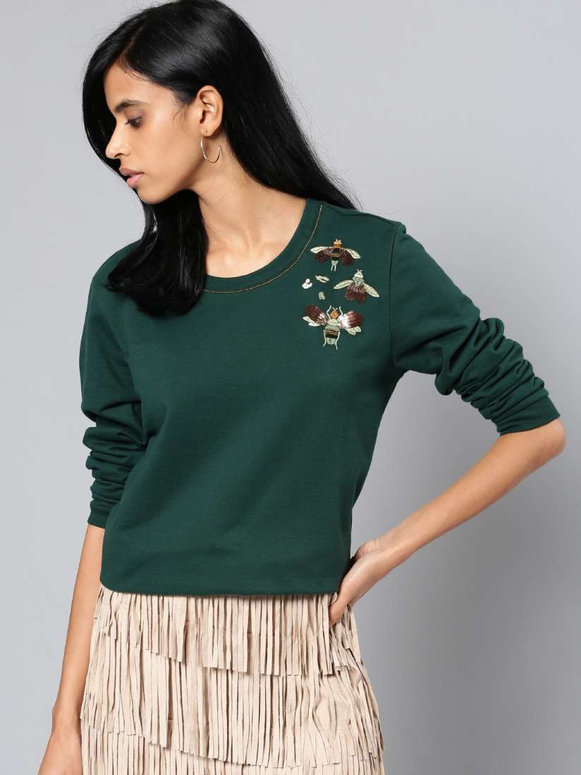 Buy NUSH Women Teal Green Self Design Sweatshirt Sweatshirts for Women 2167576 Myntra