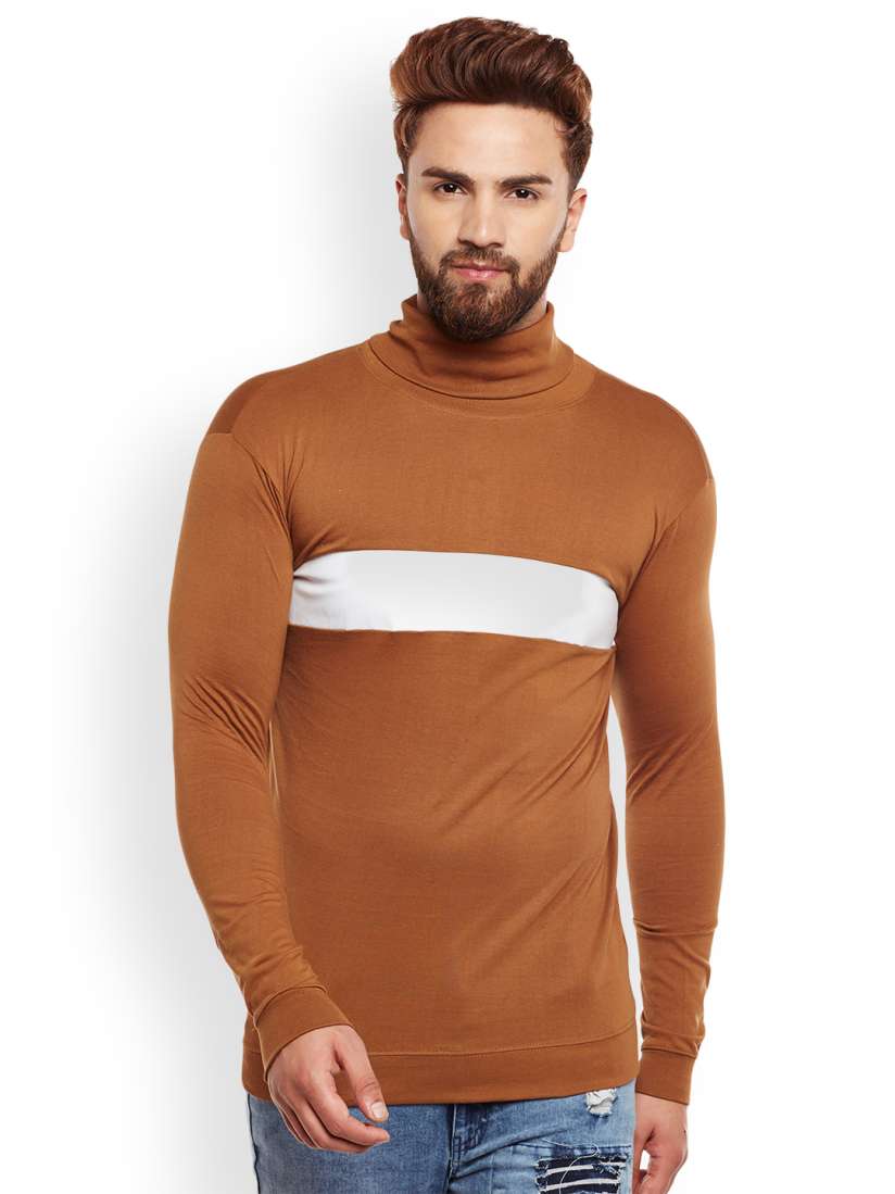 Buy FUGAZEE Men Brown Colourblocked Turtle Neck T shirt Tshirts for Men 2167664 Myntra