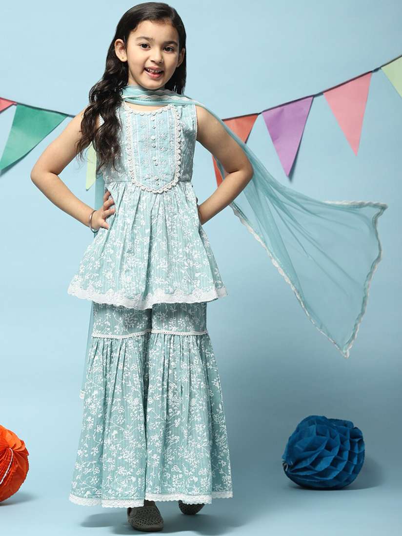 Buy Biba Girls Floral Print Thread Work Kurti with Sharara With Dupatta Kurta Sets for Girls 21684478 Myntra