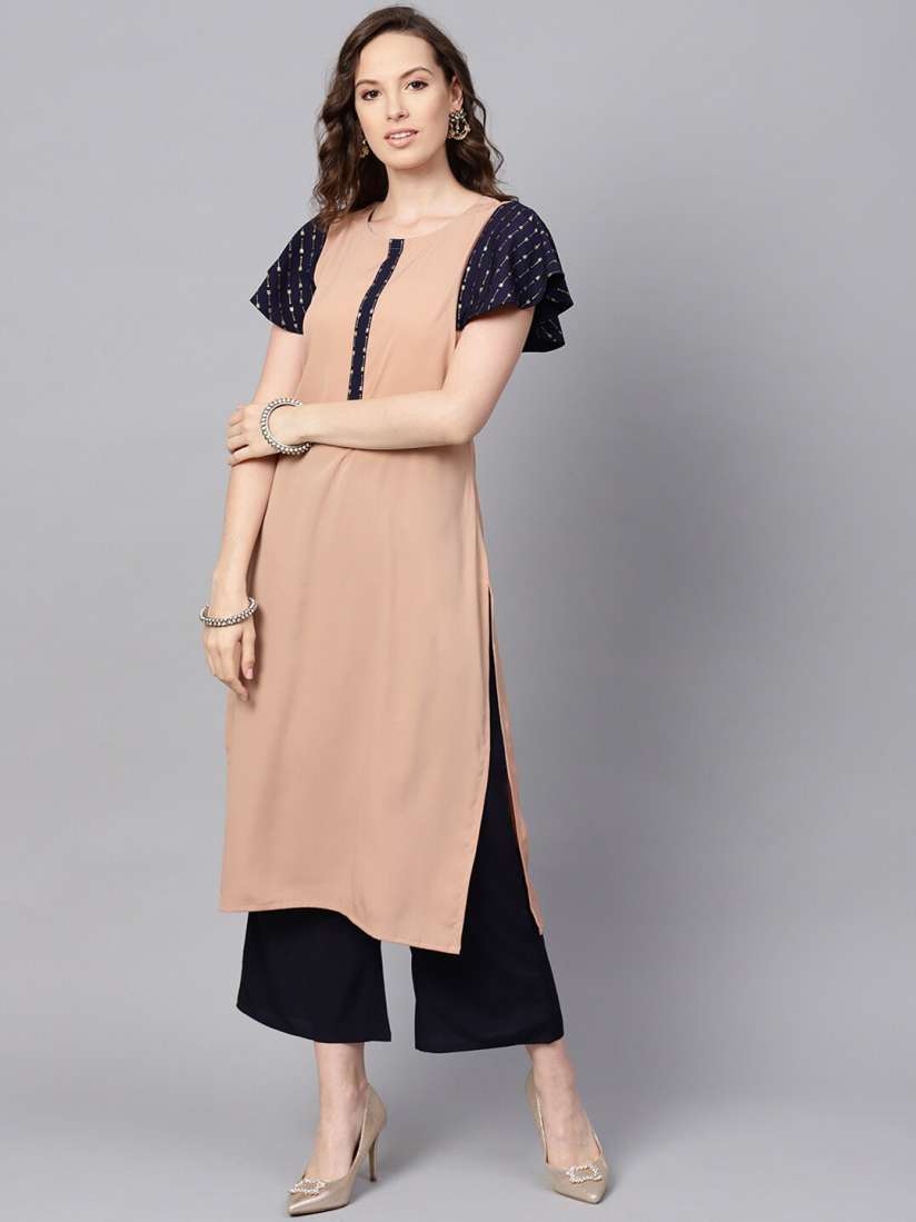 Buy ZIYAA Women Flared Sleeves Straight Crepe Kurta Kurtas for Women 21694236 Myntra
