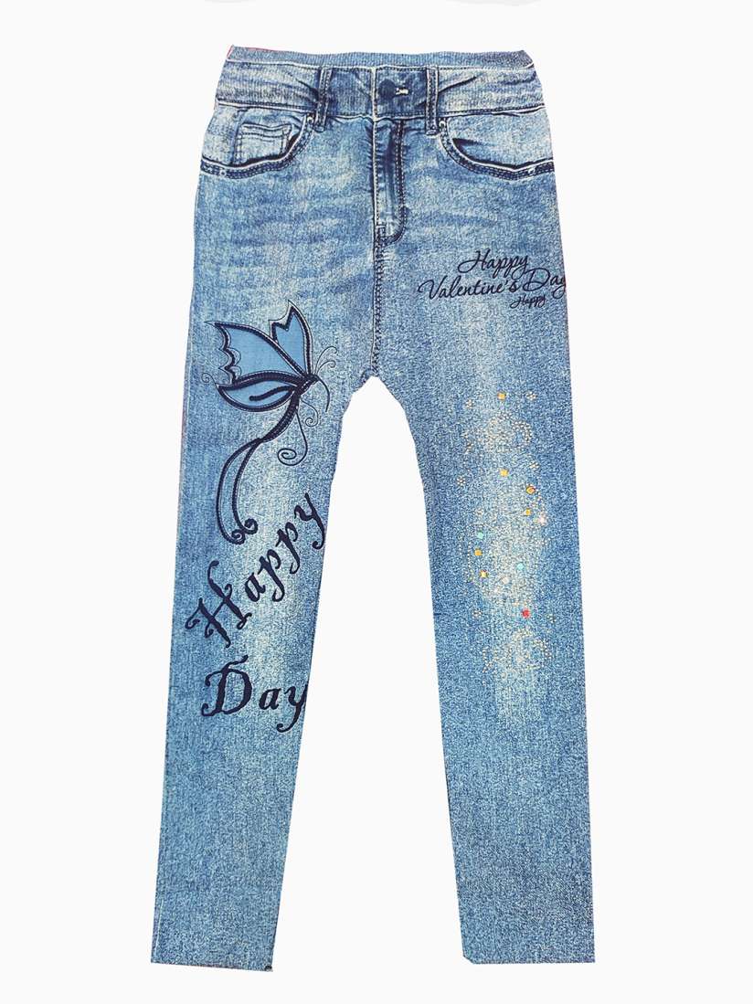 Printed denim jeggings shop