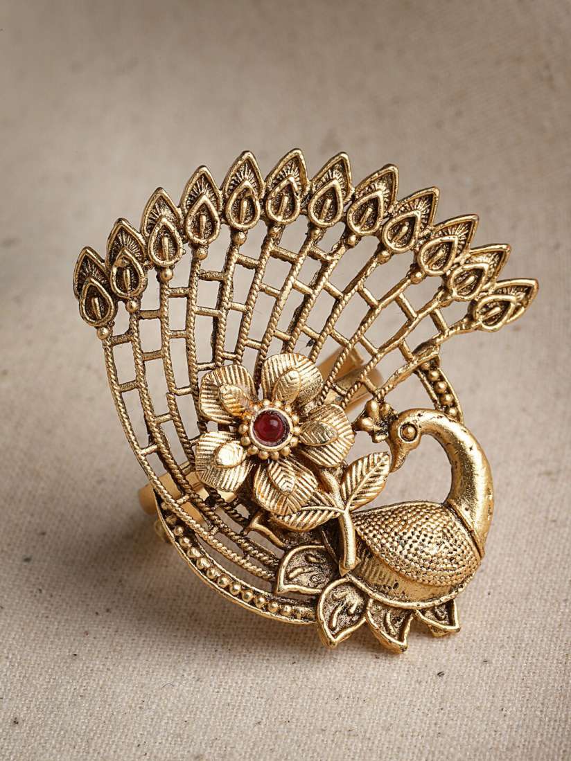 Buy PANASH Gold Plated Stone Studded Peacock Design Adjustable Finger Ring Ring for Women 21703390 Myntra