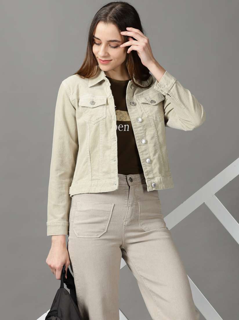 Buy SHOWOFF Women Corduroy Crop Denim Jacket Jackets for Women 21706814 Myntra