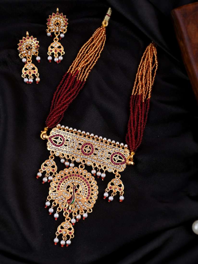 Buy Silvermerc Designs Gold Plated Stone Studded Peacock Choker Rajputi Jewellery Set Jewellery Set for Women 21715262 Myntra
