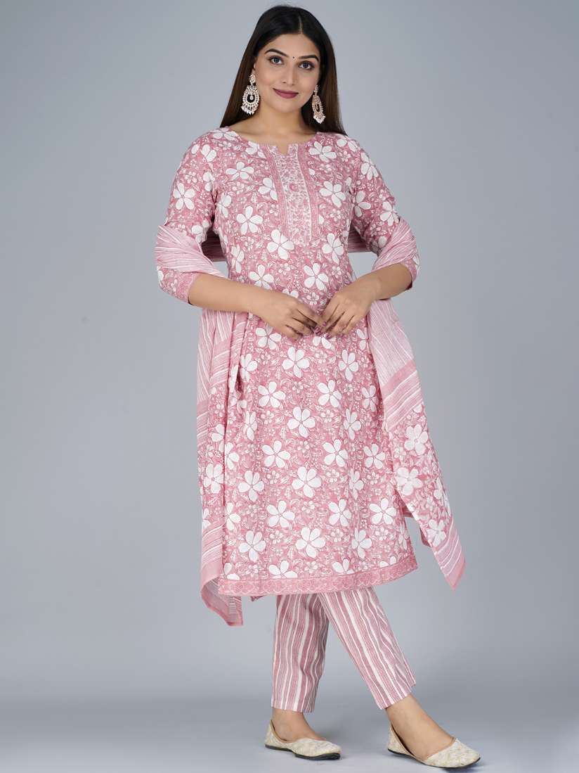 Buy KALINI Women Floral Printed Pure Cotton Kurta With Trousers Dupatta Kurta Sets for Women 21725308 Myntra