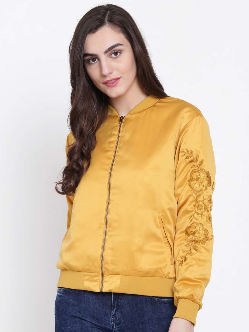 Mustard yellow bomber jacket womens sales