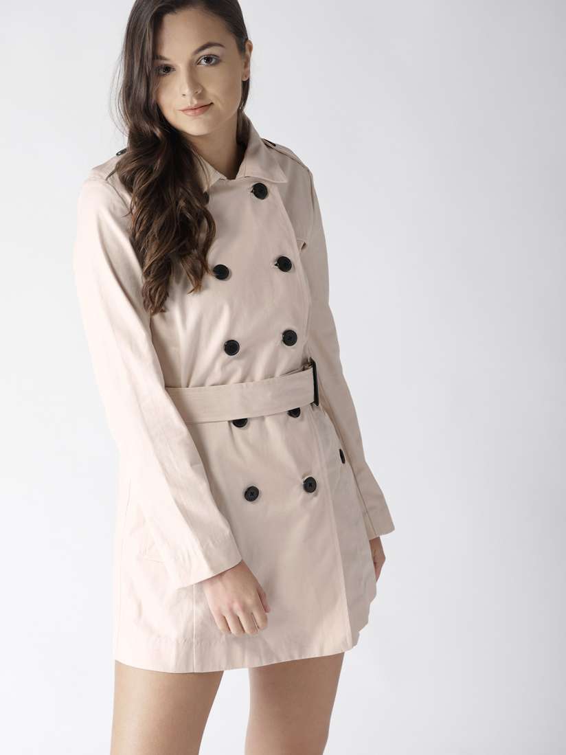 Buy FOREVER 21 Beige Solid Double Breasted Belted Trench Coat Coats for Women 2173151 Myntra