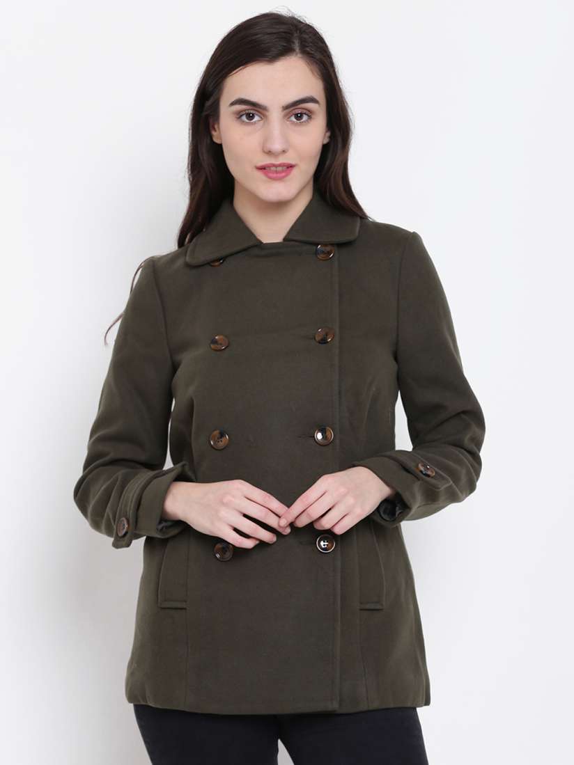 Buy FOREVER 21 Olive Green Double Breasted Pea Coat Coats for Women 2173157 Myntra