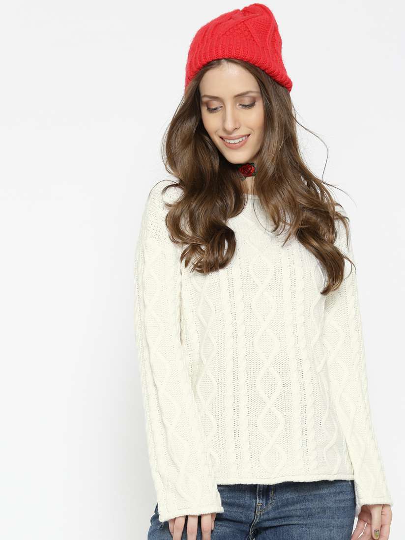 Buy FOREVER 21 Women Off White Cable Knit Sweater Sweaters for Women 2173253 Myntra