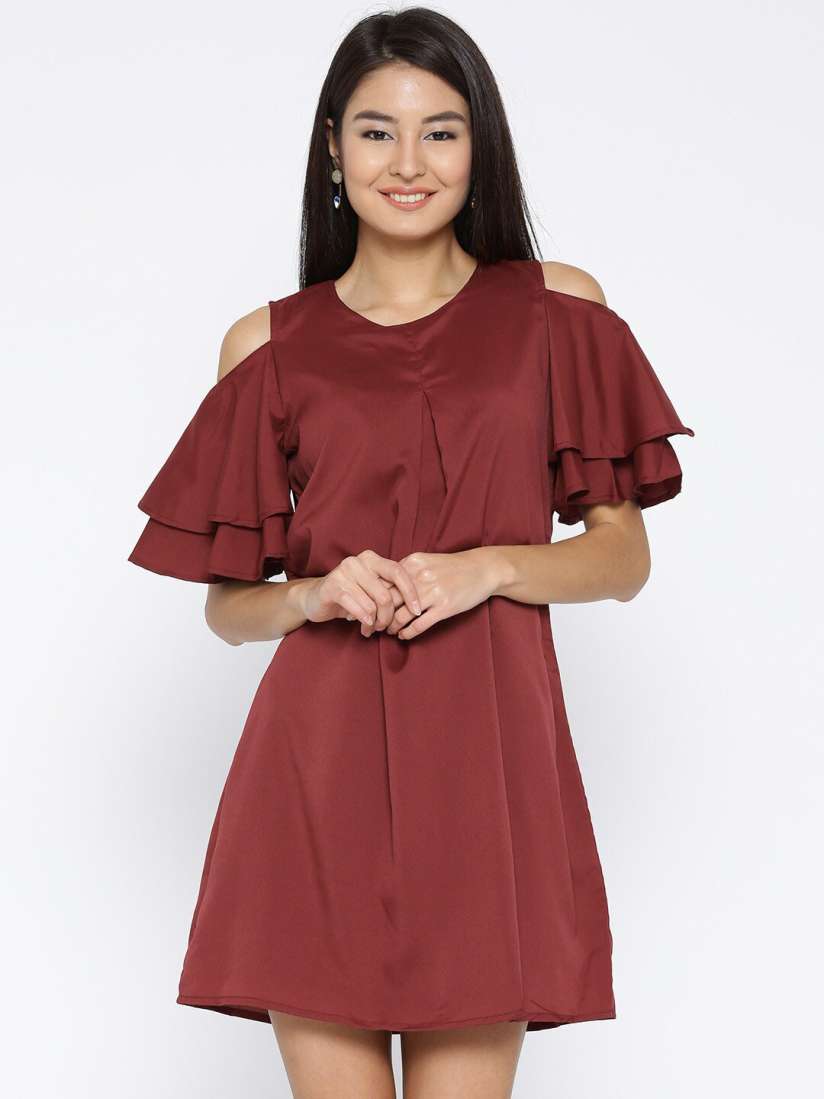 Buy Sera Cold shoulder sleeve A Line Dress Dresses for Women 21734192 Myntra