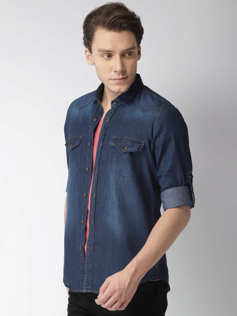 Buy Mast Harbour Men Blue Slim Fit Solid Casual Denim Shirt Shirts for Men 2173702 Myntra