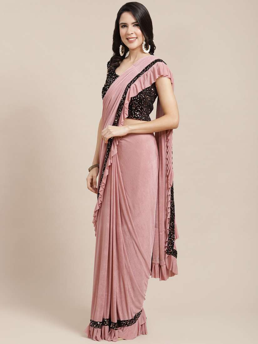 Myntra pink saree on sale