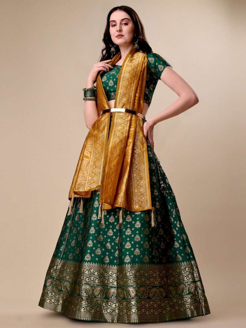 Buy Vaidehi Fashion Ready to Wear Banarasi Silk Lehenga Unstitched Blouse With Dupatta Lehenga Choli for Women 21744760 Myntra