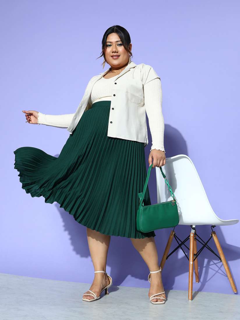 Plus size pleated flared skirt cheap