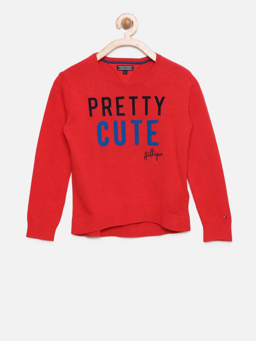 Buy Tommy Hilfiger Girls Red Printed Sweater Sweaters for Girls 2174644 Myntra