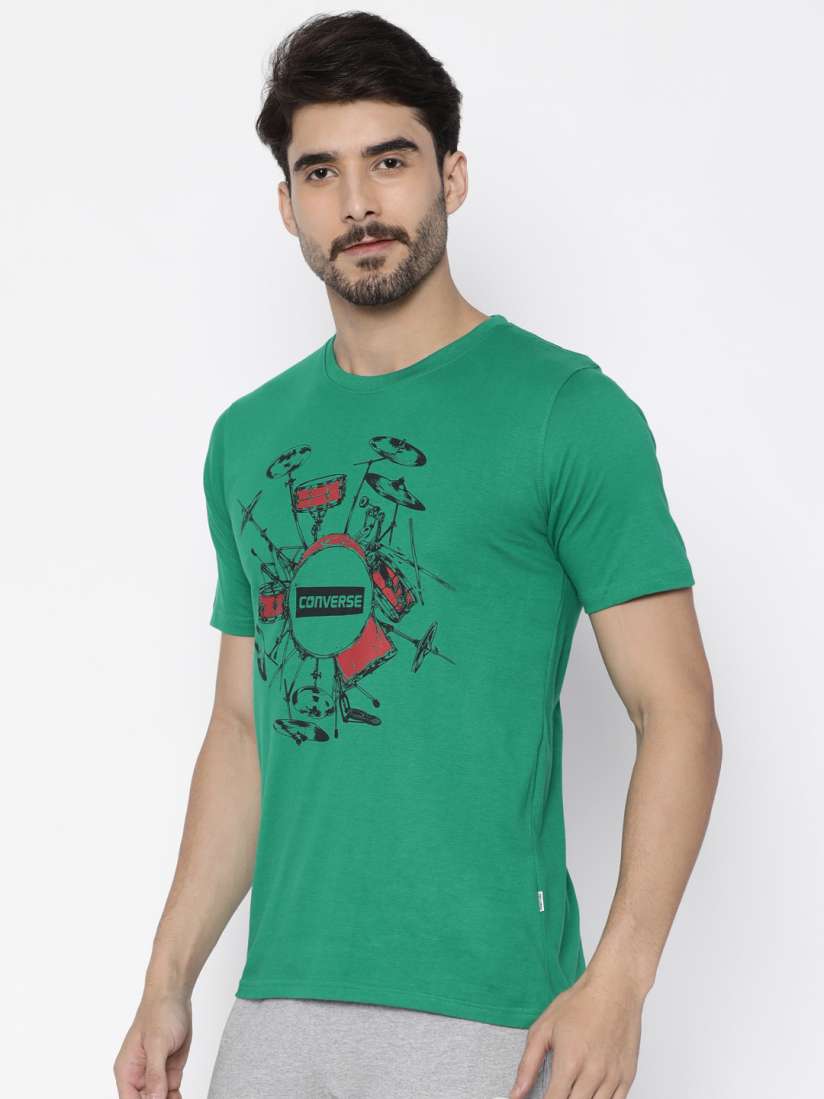 Buy Converse Men Green Printed Round Neck Pure Cotton T shirt Tshirts for Men 2174753 Myntra