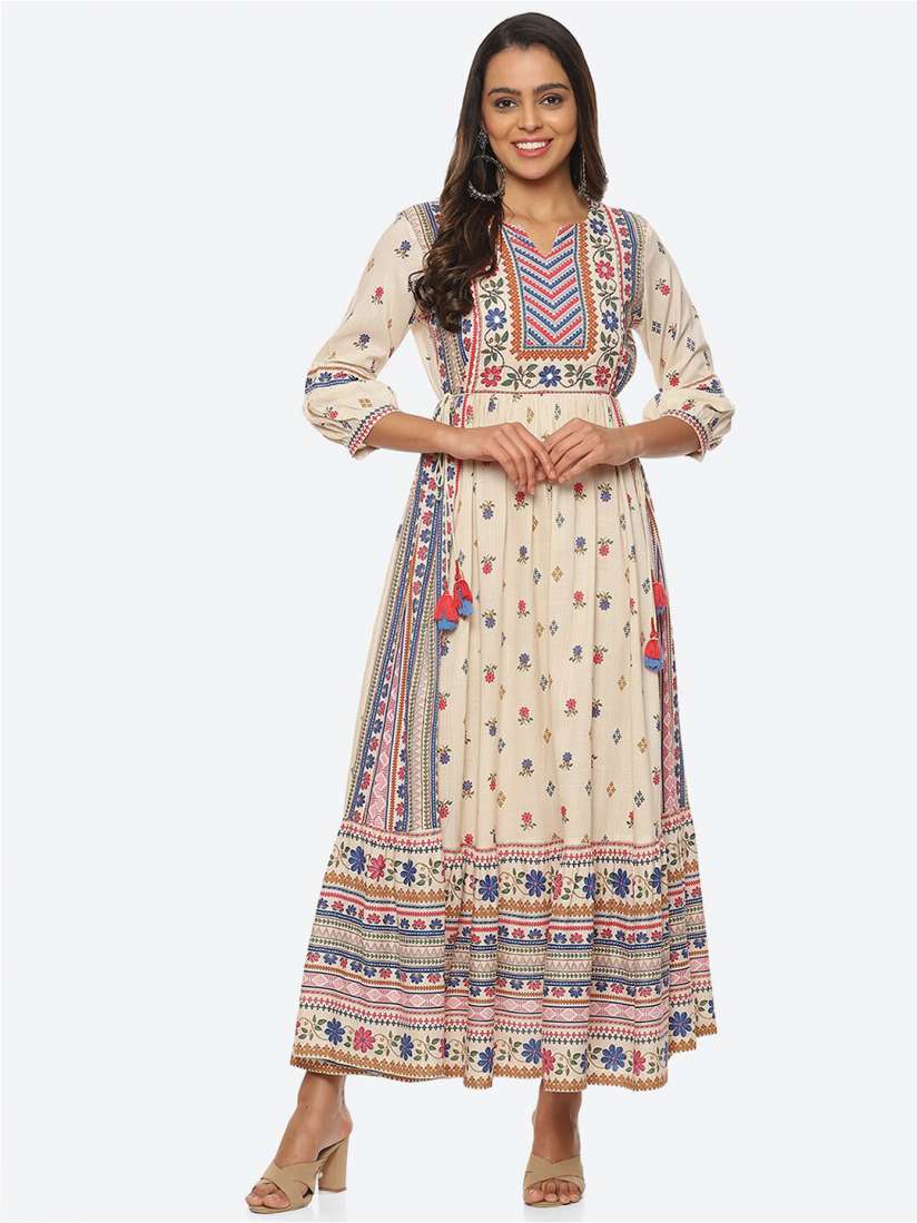 Buy Biba Ethnic Motifs Printed Tie Up Detailed Maxi Fit Flare Dress Dresses for Women 21750576 Myntra