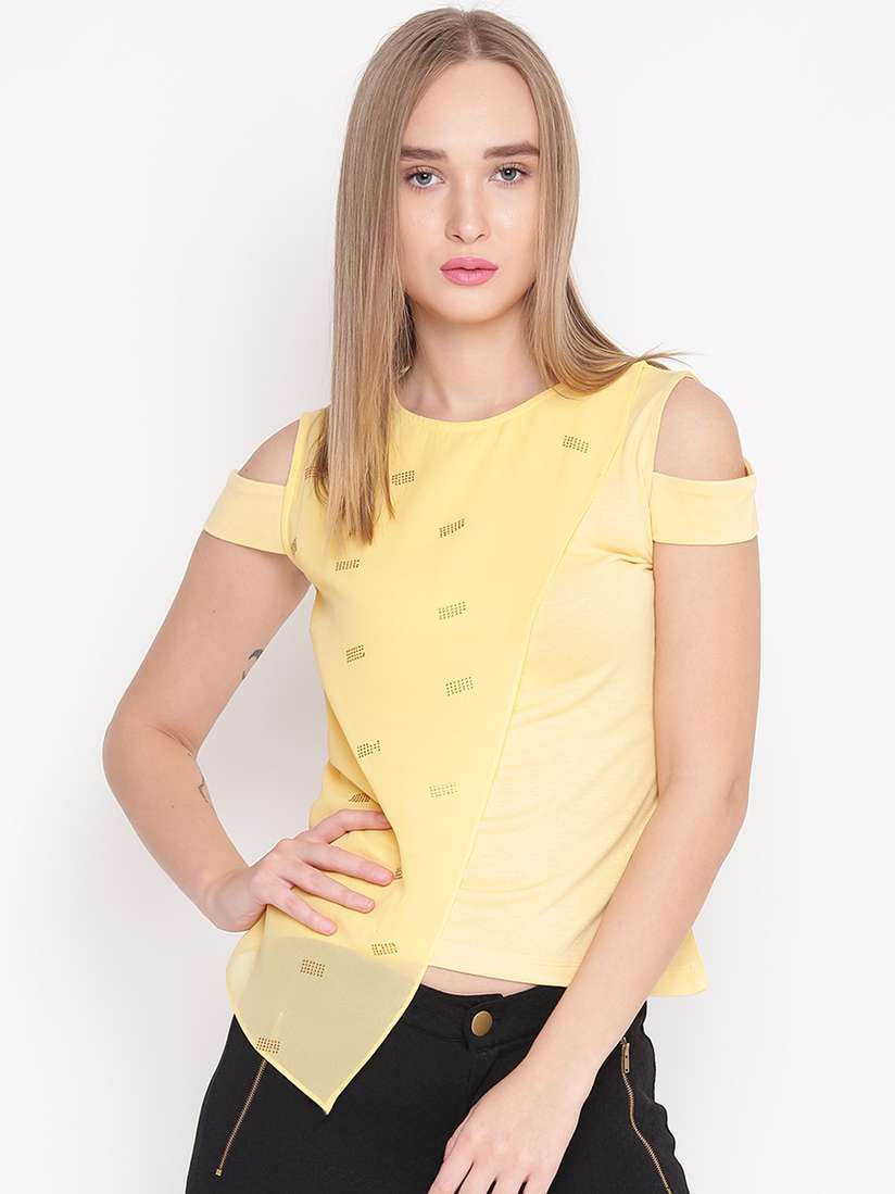 yellow cold shoulder top