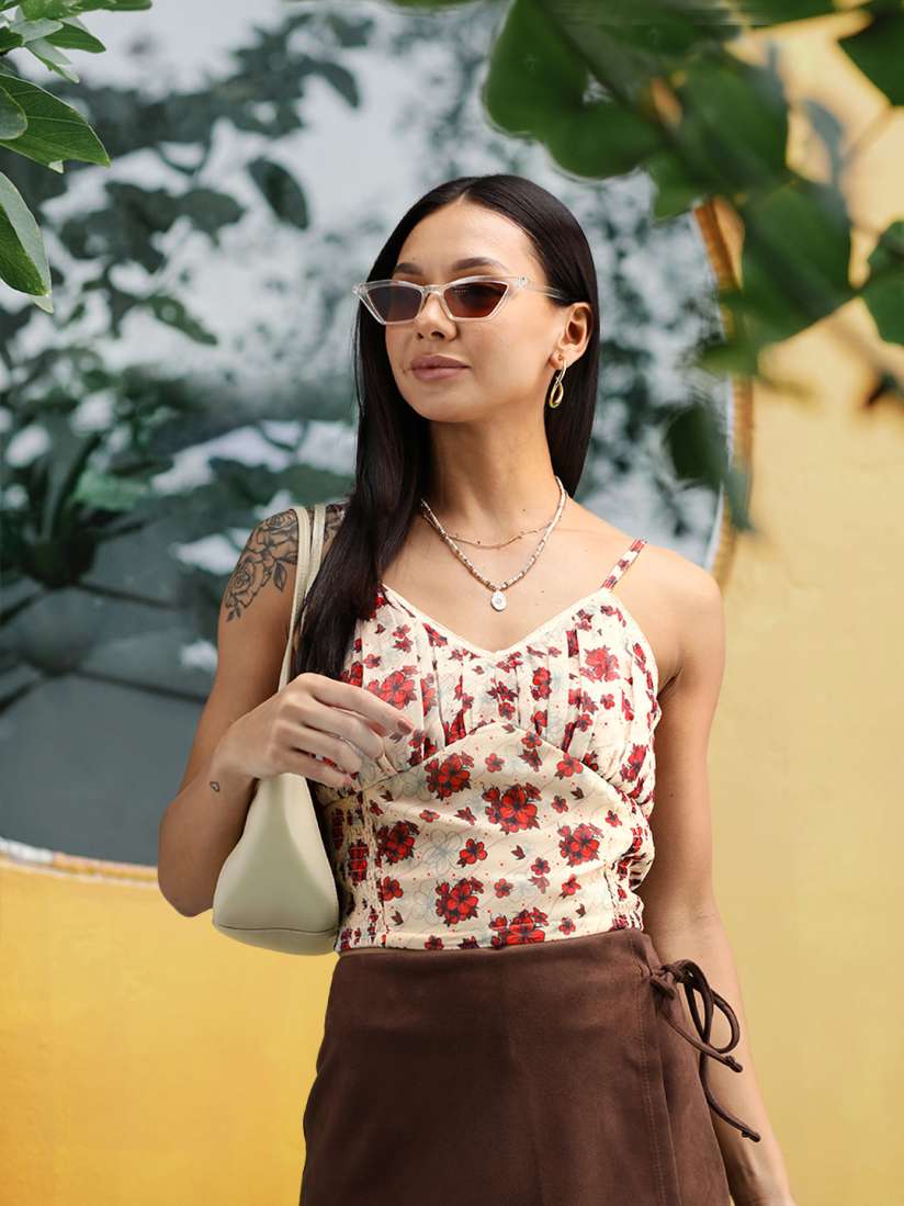 Buy FOREVER 21 Floral Print Smocked Crop Top Tops for Women 21758858 Myntra