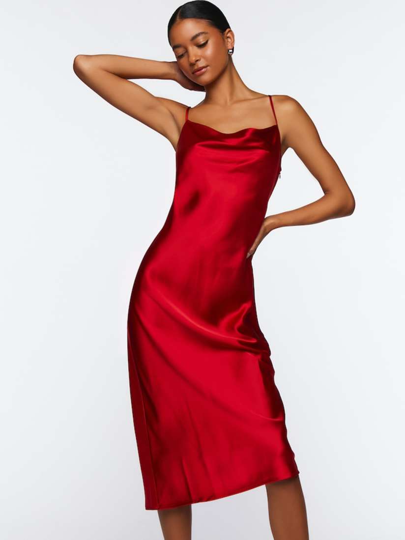 Buy FOREVER 21 Solid Shoulder Straps Satin Sheath Midi Dress Dresses for Women 21758962 Myntra