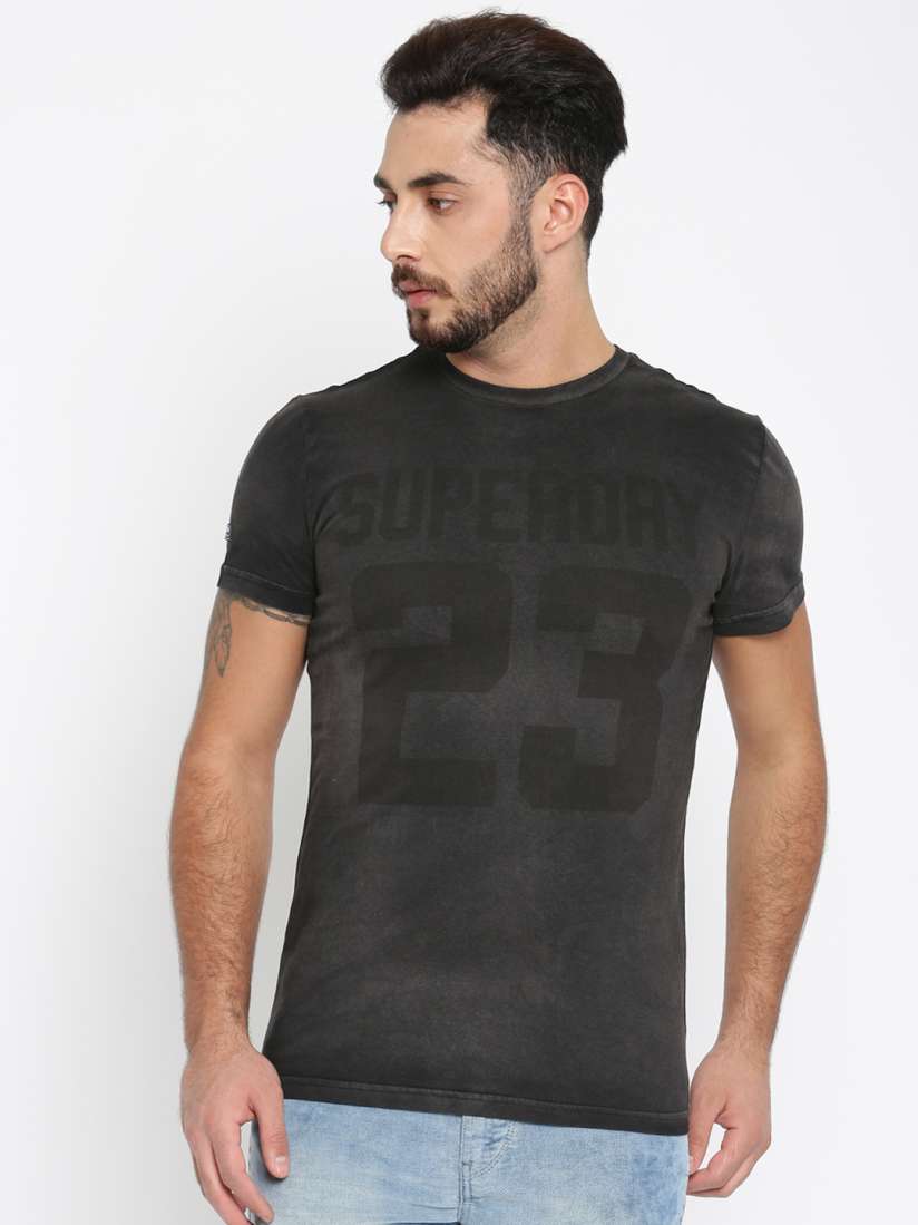 Buy Superdry Men Black Printed Round Neck Pure Cotton T shirt Tshirts for Men 2175974 Myntra