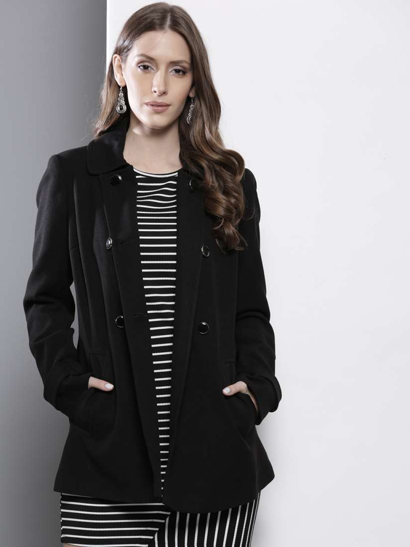 Buy DOROTHY PERKINS Black Double Breasted Longline Coat Coats for Women 2177795 Myntra