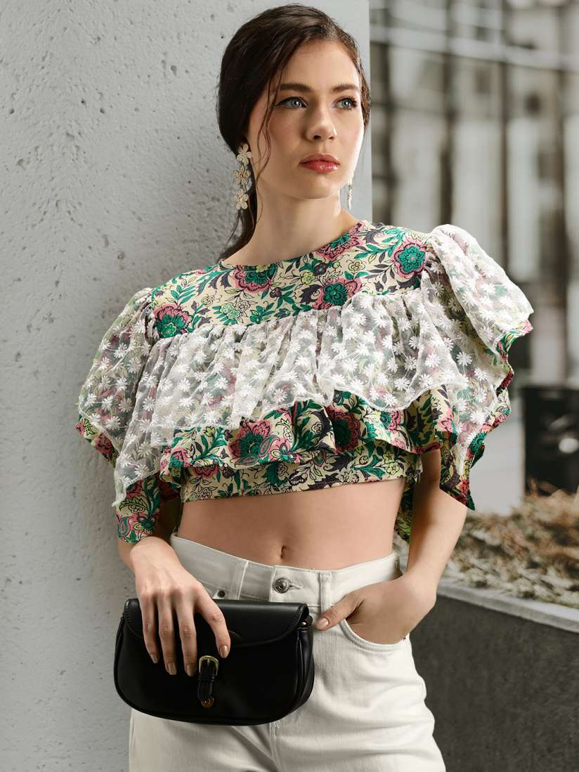 Buy Stylecast X Hersheinbox Floral Print Flutter Sleeve Layered Crop Top Tops for Women 21780882 Myntra