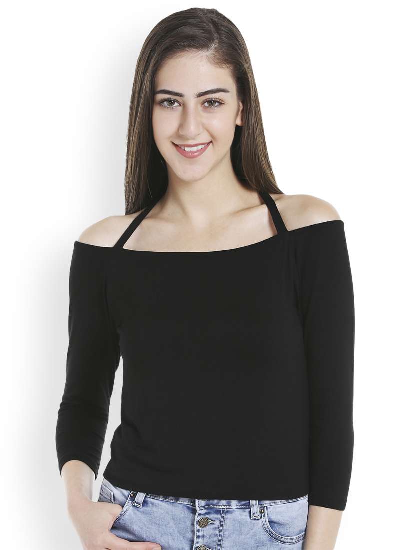 Buy TARAMA Women Black Solid Fitted Bardot Top Tops for Women 2178957 Myntra