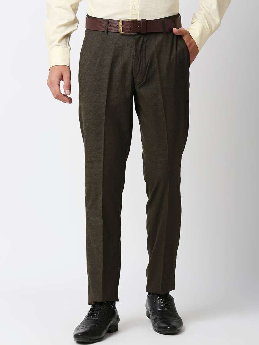 Buy Solemio Men Self Design Slim Fit Mid Rise Formal Trousers Trousers for Men 21791046 Myntra