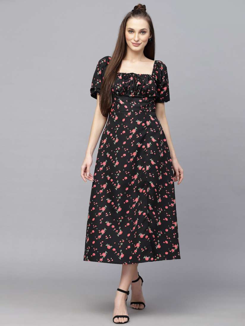 Buy aayu Floral Printed Gathered Fit & Flare Midi Dress - Dresses for Women  21791076 | Myntra