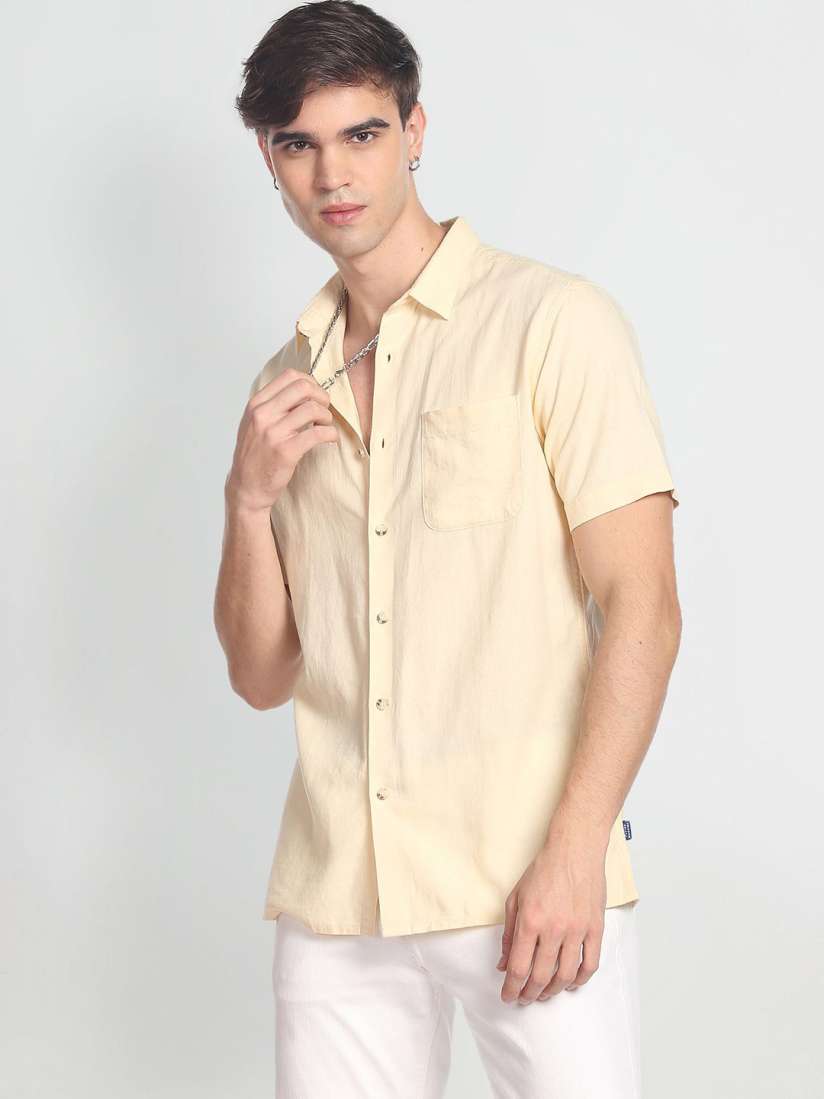 Buy Flying Machine Spread Collar Solid Slim Fit Casual Shirt Shirts for Men 21791802 Myntra