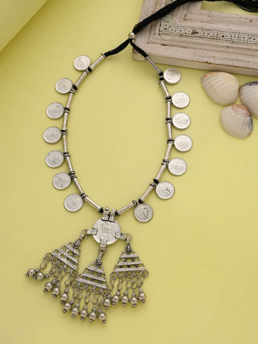Oxidised coin necklace sale